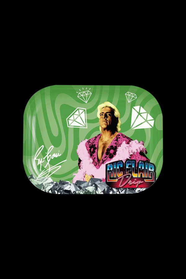 Ric Flair-themed cannabis tray with diamond accents and signature.
