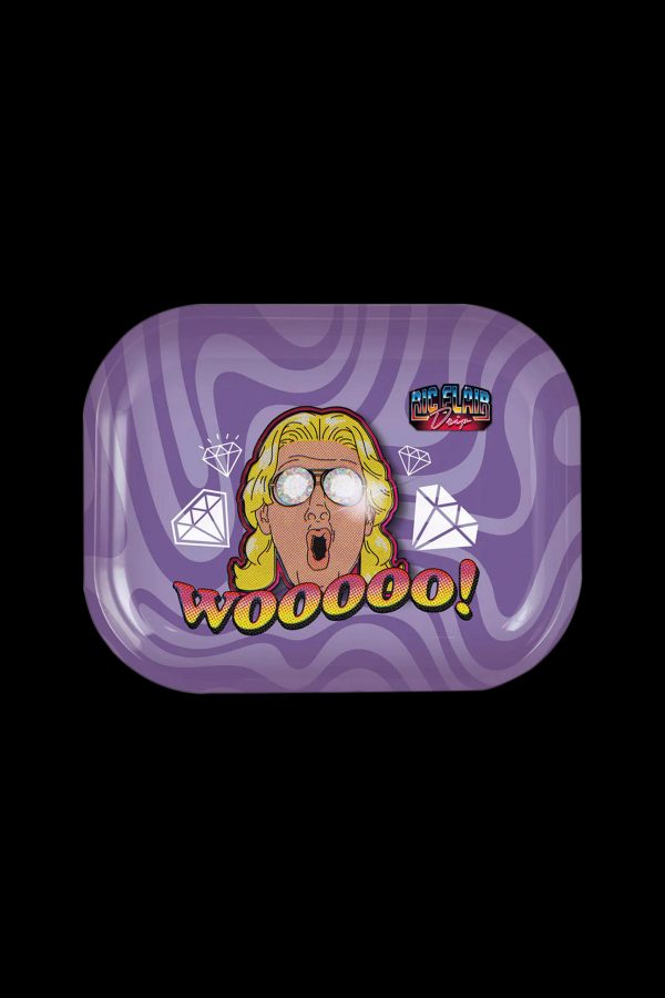 Purple rolling tray featuring a cartoon illustration of a surprised man yelling "Woohoo!" with diamond accents.