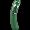 A studio shot of The Pickle Hand Pipe, a green, sculpted glass pipe resembling a pickle.
