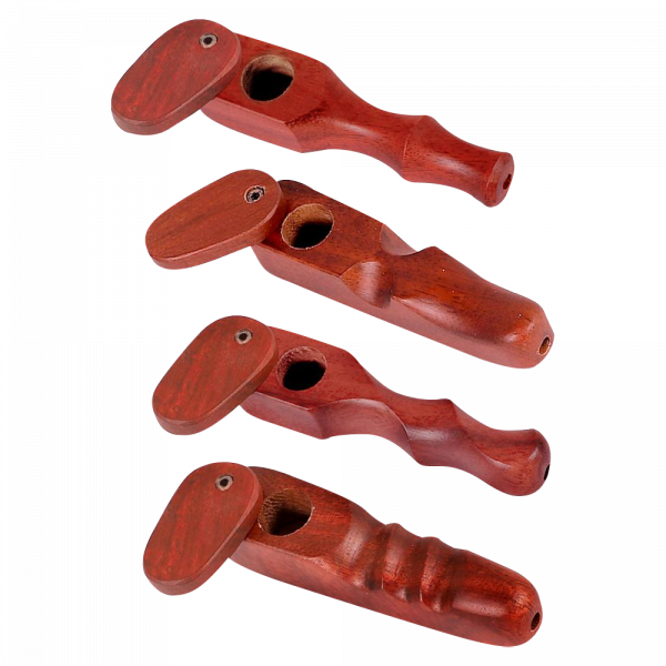 A close-up, angled view of the Rosewood Spoon Pipe with Swivel Lid, showcasing its dark wood grain and compact design.