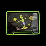 Rolling tray with a neon green border and a cosmic alien design.