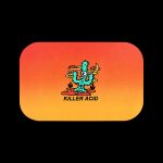 A rounded square sticker with a cartoon cactus character and the text "Killer Acid" in orange and red tones.