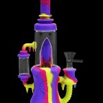 Purple and yellow silicone bubbler with a glass bowl.