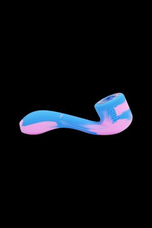 Blue and pink silicone pipe isolated on a black background.