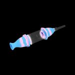 Pink and blue glass dab straw with a titanium tip.
