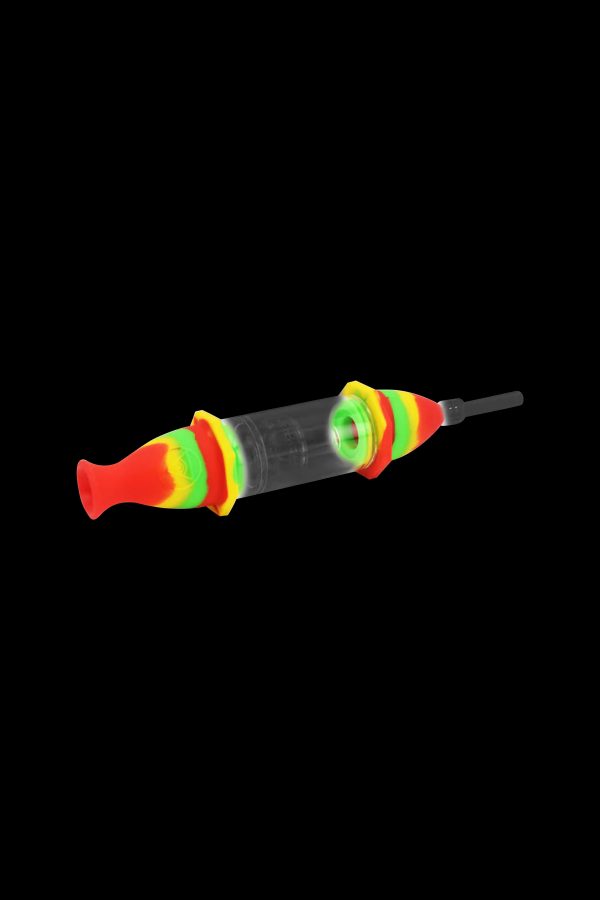 Red and green silicone oil syringe for cannabis concentrates.