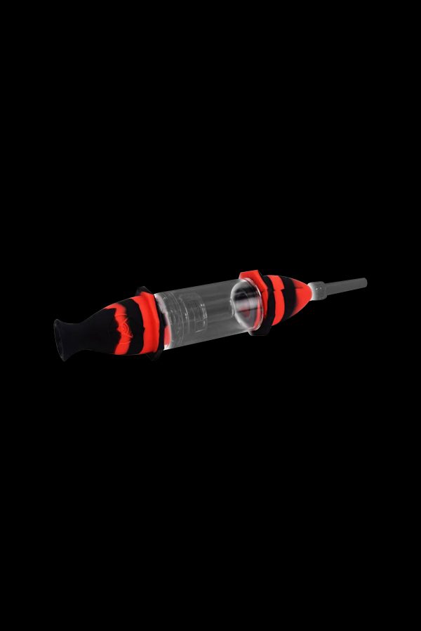 Clear and red silicone oil syringe for cannabis concentrates.