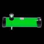 Front view of the 6-inch JM Plastics Simply Smokey acrylic steam roller, showing a clear, cylindrical shape against a black background.