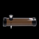 A side view of the 6-inch JM Plastics Simply Smokey acrylic steam roller, showing its clear, cylindrical shape.