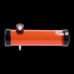 A side view of the 6-inch JM Plastics Simply Smokey Acrylic Steam Roller, displaying its clear acrylic body and simple cylindrical shape.