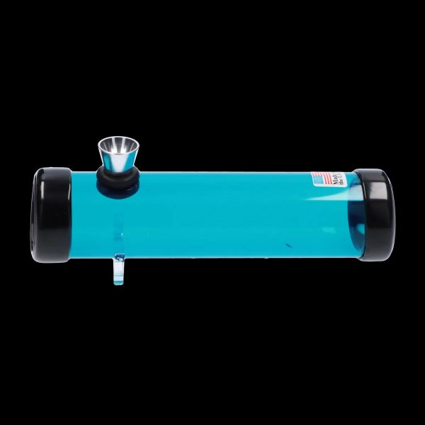 A side view of the 6-inch JM Plastics Simply Smokey acrylic steam roller, showcasing its clear, cylindrical shape.
