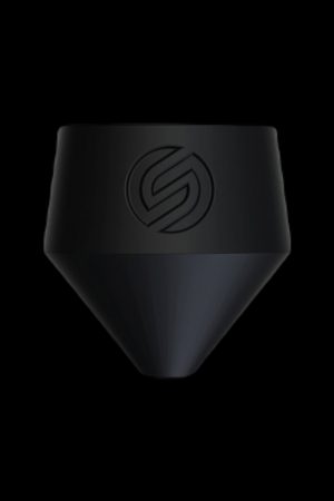 Black cannabis concentrate collection tool with a stylized logo.