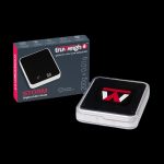 Black and red Truweigh Storm digital scale for measuring cannabis, displayed in its box.