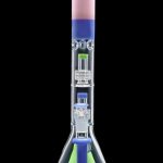 Blue and green glass bong with intricate percolators, isolated on a black background.