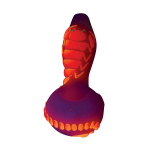 A close-up, angled view of the Scorpion Glow in the Dark Spoon Pipe, showing its dark, sculpted design.