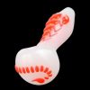 Front view of the Scorpion Glow in the Dark Spoon Pipe, showcasing its dark glass and curved design against a black background.