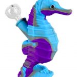 Front view of the Premium Silicone Seahorse Molded Water Pipe, a blue silicone piece shaped like a seahorse.