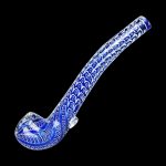A detailed side view of the Double Glass Long Sherlock Pipe - Serpent Scales, showcasing its long, curved shape and scale-like texture.