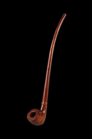 A side view of the Pulsar Churchwarden Tomahawk, a long, curved smoking pipe with a dark brown finish.