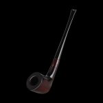 A side view of the Pulsar Dublin Wooden Sherlock Pipe, showcasing its curved stem and dark wood finish.