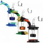 Front view of the Silicone & Glass Dab Rig Bubbler with Disc Perc, showing a colorful rig with a disc percolator visible through the glass.