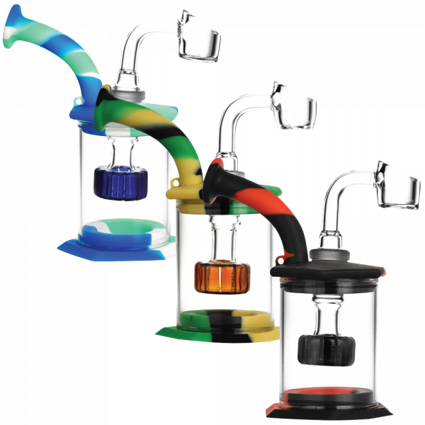 Front view of the Silicone & Glass Dab Rig Bubbler with Disc Perc, showing a colorful rig with a disc percolator visible through the glass.