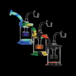 Front view of the Silicone & Glass Dab Rig Bubbler with Disc Perc, showcasing its clear glass construction and unique bubbler design.