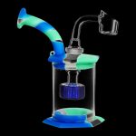 Front view of the Silicone & Glass Dab Rig Bubbler with Disc Perc, showcasing its blue glass and unique perc design.