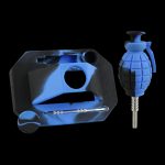 A close-up, angled view of the Silicone "Dab Grenade" Vapor Straw Collector Kit, showing its blue, grenade-shaped design and straw component.