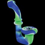 A slightly angled view of the Silicone Saxophone Sherlock Hand Pipe, showcasing its curved form and smooth, textured surface.