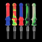 A side view of the Silicone Vapor Straw with Quartz Tip, showing a collection of colorful straws against a black background.