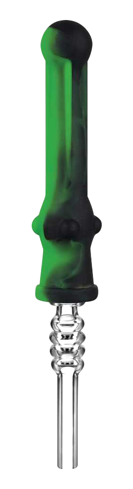 Front view of the Silicone Vapor Straw with Quartz Tip, showing its slender profile and reflective metallic tip against a plain background.