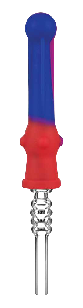 Front view of the Silicone Vapor Straw with Quartz Tip, featuring a blue silicone body and a clear quartz tip.