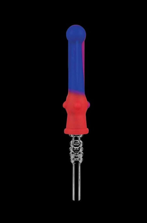 Front view of the Silicone Vapor Straw with Quartz Tip, featuring a translucent straw with a pale tip against a solid black background.