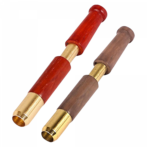 Close-up angled view of the Single Hitter Ejector Taster Bat, with a silver-colored mouthpiece and a textured, dark-colored body.