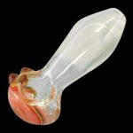 A slightly angled view of the Small Transparent w/ Spiral Glass Pipe, showing its clear glass and subtle spiral design.