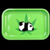 Overhead view of the Smoking Panda Rolling Tray featuring a cartoon panda design on a rectangular metal surface.