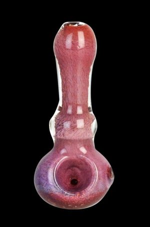 Front view of the Space Moss Spoon Pipe, a vibrant, speckled glass pipe with a rounded bowl and curved mouthpiece.