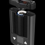 Front view of the Storz & Bickel Mighty+ Portable Vaporizer, a compact, handheld device with a black textured finish.