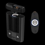 Front view of the Storz & Bickel Mighty Portable Vaporizer, a black handheld device with a digital display.