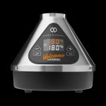 Front view of the Storz & Bickel Volcano Hybrid Vaporizer displaying a digital temperature readout of 180°C on a black background.