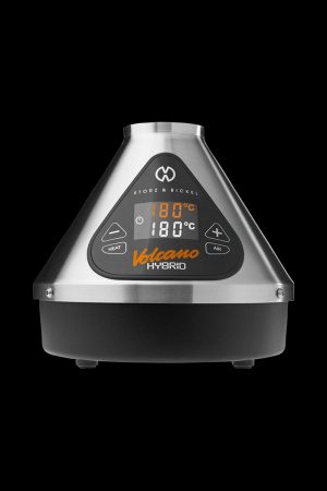 Front view of the Storz & Bickel Volcano Hybrid Vaporizer displaying a digital temperature readout of 180°C on a black background.