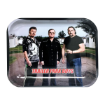 A slightly angled, close-up view of the Trailer Park Boys Classic Rolling Tray featuring characters from the series.