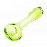 A close-up of the translucent spring green Spoon Pipe, showing its curved form and smooth glass finish.