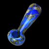 A side view of the Trippy Floral Double Glass Spoon Pipe, showcasing its colorful floral pattern on clear glass.