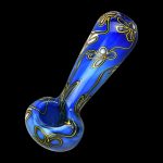 A side view of the Trippy Floral Double Glass Spoon Pipe, showcasing its colorful floral pattern on clear glass.