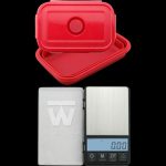 A front view of the Truweigh Crimson Collapsible Bowl Scale, showing its digital display and compact, folded design.