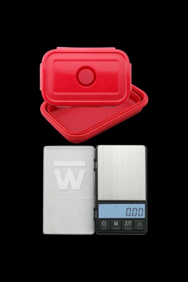 A front view of the Truweigh Crimson Collapsible Bowl Scale, showing its digital display and compact, folded design.