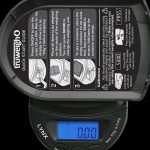 Close-up of the Truweigh Lynx Digital Mini Scale displaying "0.00" with instruction labels surrounding the digital face.