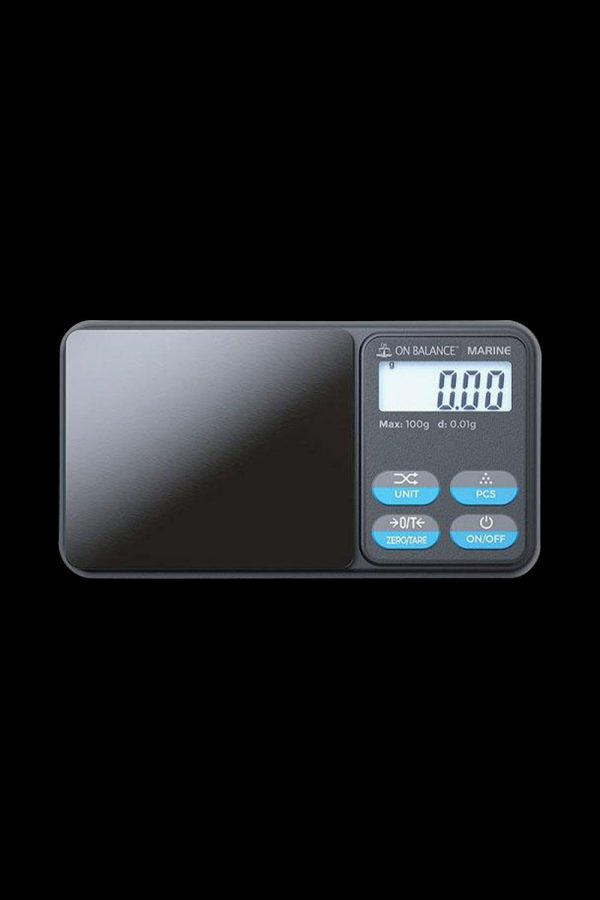 Front view of the Truweigh Marine Washdown Mini Scale displaying “0.00” on its digital screen.